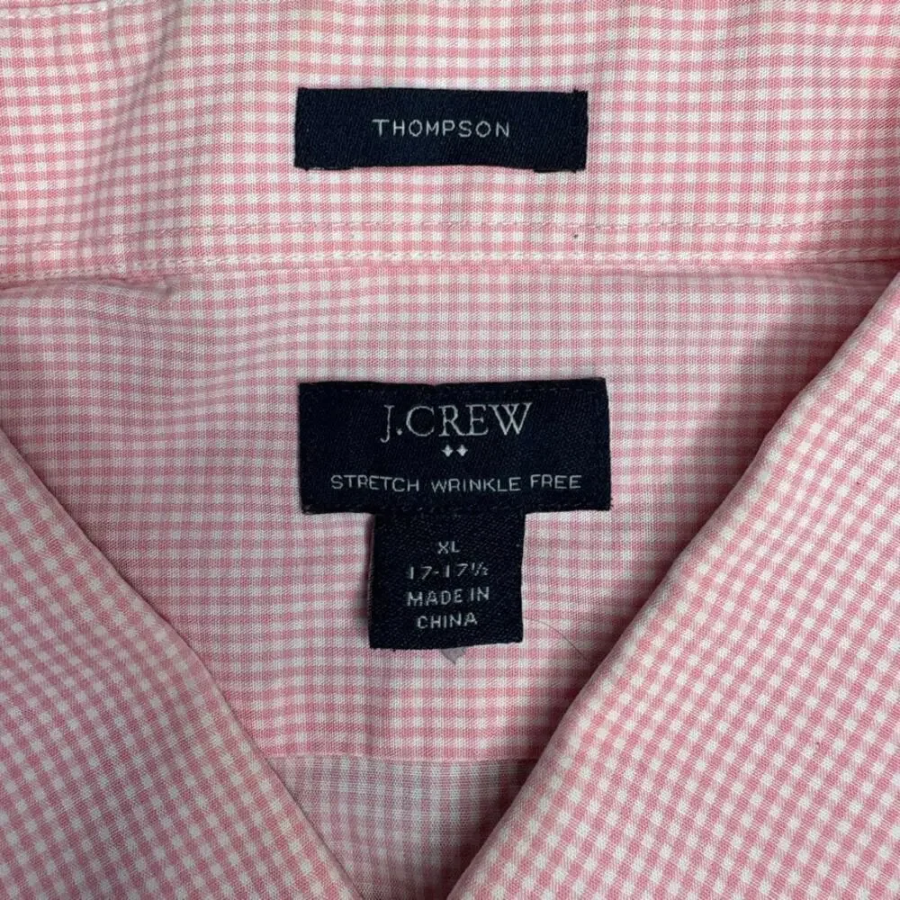 J. Crew Thompson Light Pink Gingham Long‎ Sleeve Dress Shirt Mens Sz XL